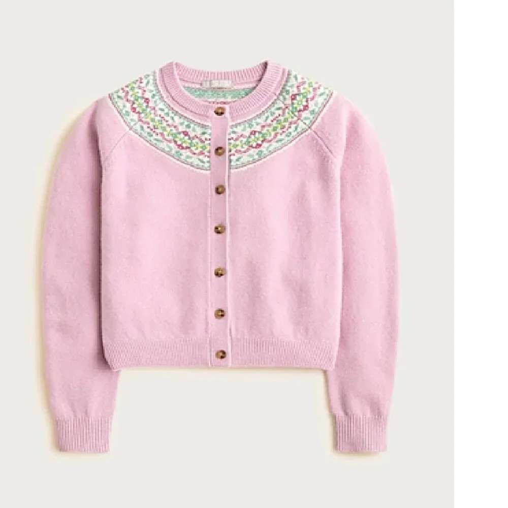 J Crew Classic Fair Isle cardigan in vintage lambs wool Sz L $159 - Picture 8 of 11